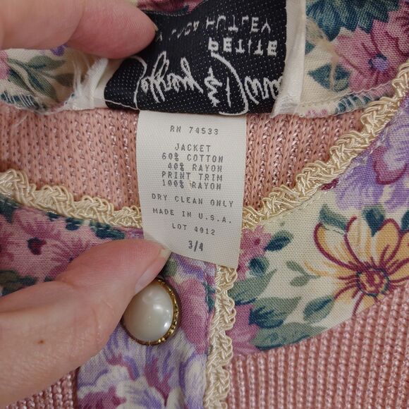Vtg 80s Jeffrey & Dara Linda Hutley Floral Knit Blouse Button Lace Jacket Top - Picture 4 of 7